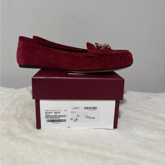 Gucci Women's Burgundy Suede Horsebit Loafers - Picture 6 of 6